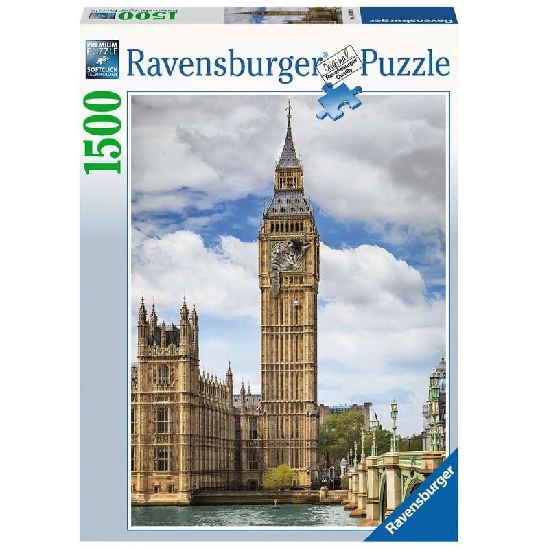 Ravensburger - 2D-Puzzle 1500 Teile: Eine lustige Katze auf der Big-Ben-Uhr